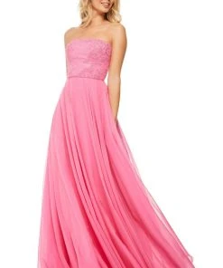 Sherri Hill - 52822 Strapless Chiffon A-Line Gown With Lace Appliques