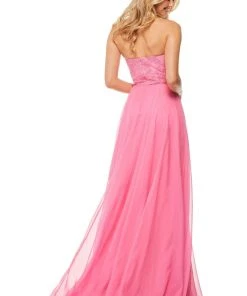 Sherri Hill - 52822 Strapless Chiffon A-Line Gown With Lace Appliques