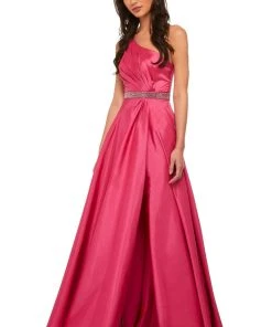 Sherri Hill - 52838 Ruched Bodice Asymmetrical High Slit Gown 8 Sherri Hill - 52838 Ruched Bodice Asymmetrical High Slit Gown