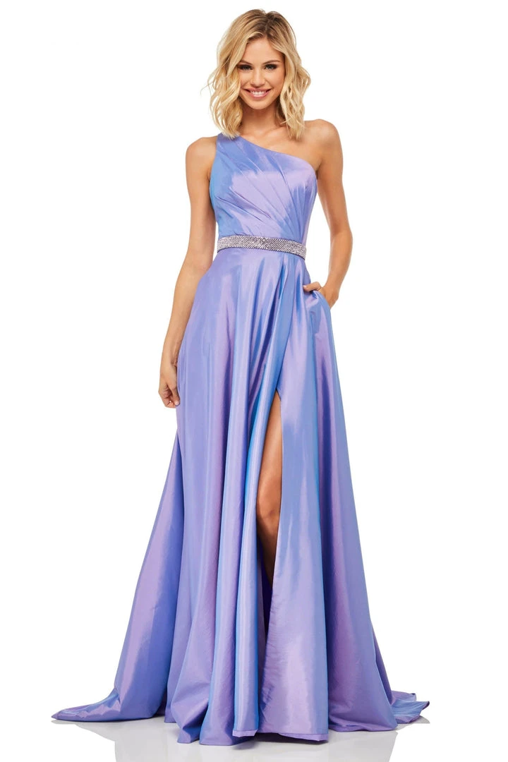 Sherri Hill - 52838 Ruched Bodice Asymmetrical High Slit Gown 3 Sherri Hill - 52838 Ruched Bodice Asymmetrical High Slit Gown