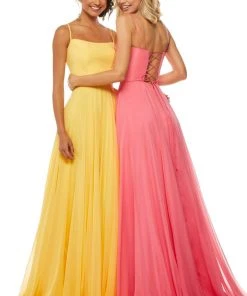 Sherri Hill - 52839 Taffeta Lace-up Back Long Chiffon Dress 28 Sherri Hill - 52839 Taffeta Lace-up Back Long Chiffon Dress