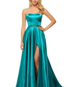 Sherri Hill - 52841 Strapless High Slit Charmeuse A Line Dress