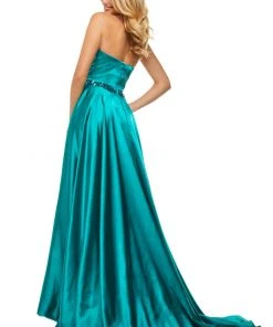 Sherri Hill - 52841 Strapless High Slit Charmeuse A Line Dress
