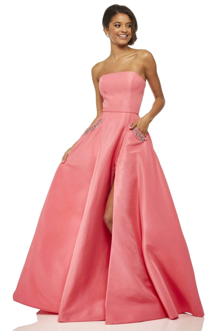 Sherri Hill - 52871 Long Strapless High Slit A Line Dress 6 Sherri Hill - 52871 Long Strapless High Slit A Line Dress