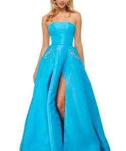 Sherri Hill - 52871 Long Strapless High Slit A Line Dress