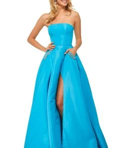 Sherri Hill - 52871 Long Strapless High Slit A Line Dress 8 Sherri Hill - 52871 Long Strapless High Slit A Line Dress