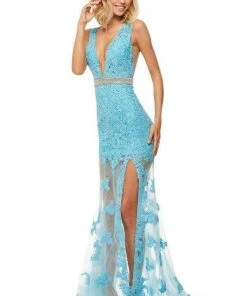 Sherri Hill - 52875 Plunging V-Neck Lace Long Dress