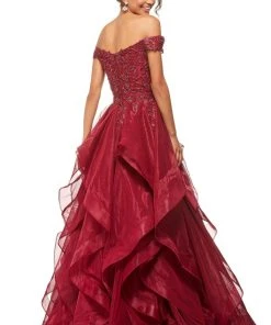 Sherri Hill - 52880 Metallic Lace Off The Shoulder Tulle Ballgown 5 Sherri Hill - 52880 Metallic Lace Off The Shoulder Tulle Ballgown