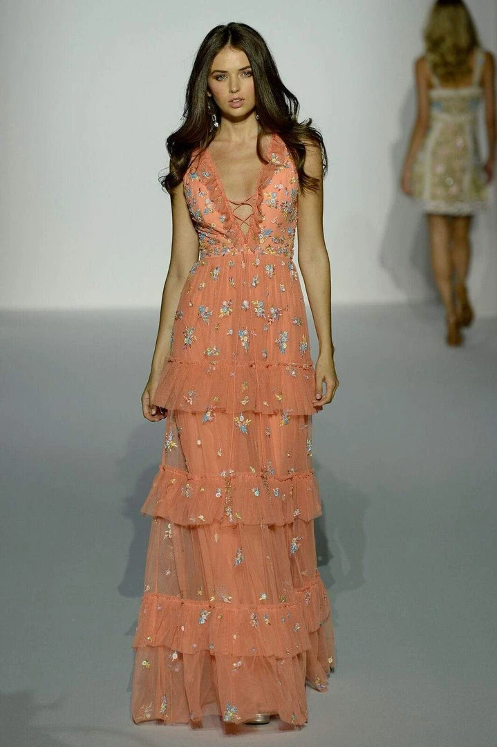 Sherri Hill - 52884 Embroidered Deep V-neck Layered Ruffled Dress 3 Sherri Hill - 52884 Embroidered Deep V-neck Layered Ruffled Dress