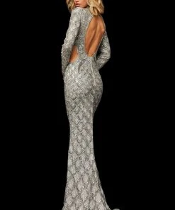 Sherri Hill - 52916 Beaded Long Sleeve Sexy Open Back Dress 26 Sherri Hill - 52916 Beaded Long Sleeve Sexy Open Back Dress
