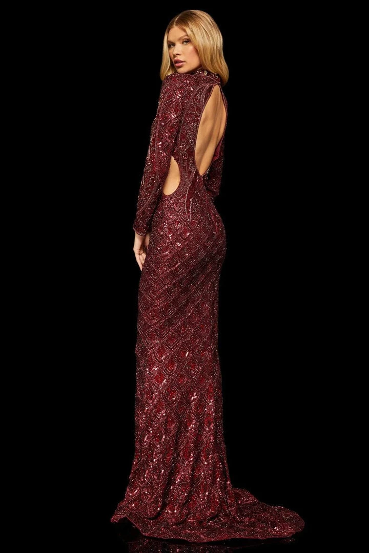 Sherri Hill - 52916 Beaded Long Sleeve Sexy Open Back Dress 6 Sherri Hill - 52916 Beaded Long Sleeve Sexy Open Back Dress