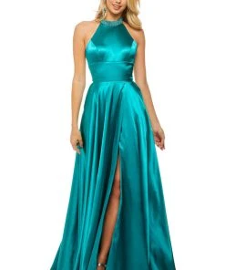 Sherri Hill - 52920 Beaded High Halter Neckline Satin Dress