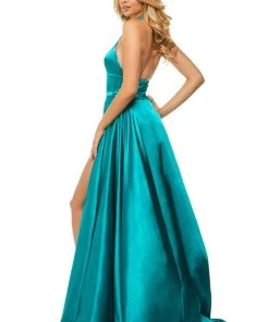 Sherri Hill - 52920 Beaded High Halter Neckline Satin Dress