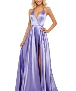Sherri Hill - 52921 Halter Neck Satin A-line Dress With Slit 16 Sherri Hill - 52921 Halter Neck Satin A-line Dress With Slit