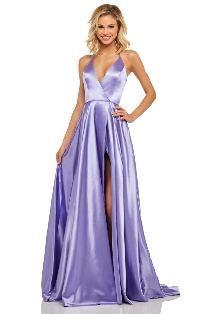 Sherri Hill - 52921 Halter Neck Satin A-line Dress With Slit 5 Sherri Hill - 52921 Halter Neck Satin A-line Dress With Slit