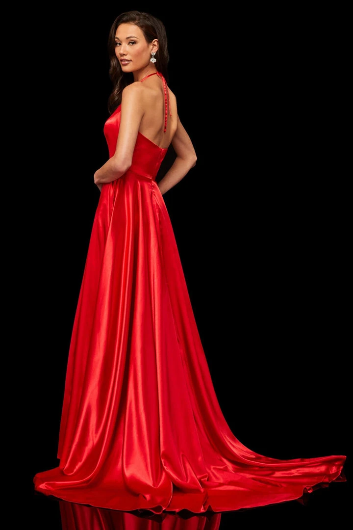 Sherri Hill - 52921 Halter Neck Satin A-line Dress With Slit 7 Sherri Hill - 52921 Halter Neck Satin A-line Dress With Slit