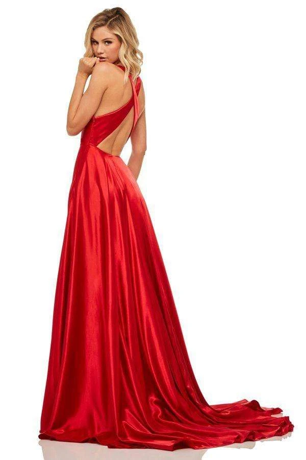 Sherri Hill - 52922 Satin V- Neckline A Line Dress With Sultry Slit 6 Sherri Hill - 52922 Satin V- Neckline A Line Dress With Sultry Slit