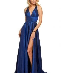 Sherri Hill - 52923 Deep V-neck Metallic A-line Dress