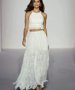 Sherri Hill - 52928 Crochet Long Ivory Dress