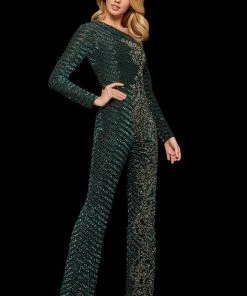 Sherri Hill - 52966 Asymmetrical Neckline Beaded Jumpsuit