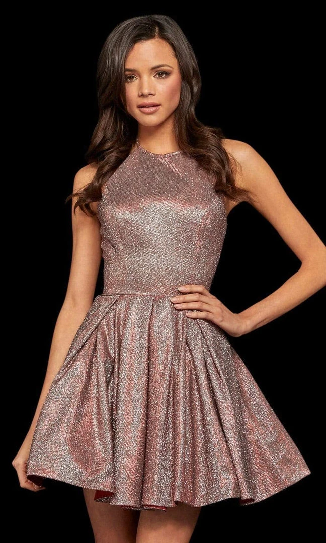 Sherri Hill - 52970 Short High Halter Neckline Glitter A Line Dress 6 Sherri Hill - 52970 Short High Halter Neckline Glitter A Line Dress