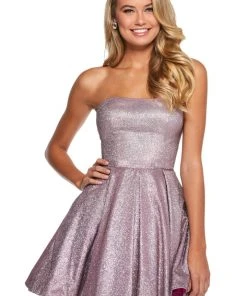 Sherri Hill - 52971 Short Strapless Glitter Knit A Line Dress
