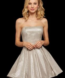Sherri Hill - 52971 Short Strapless Glitter Knit A Line Dress