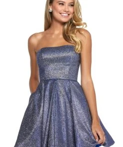 Sherri Hill - 52971 Short Strapless Glitter Knit A Line Dress