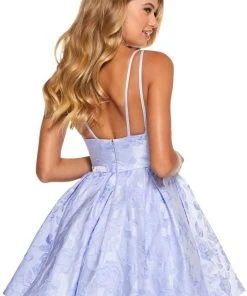 Sherri Hill - 52983 Plunging V-neck Brocade Short A-line Dress