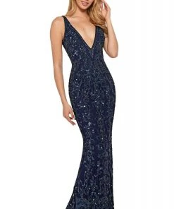 Sherri Hill - 53006 Beaded Deep V-Neck Long Fitted Dress