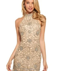 Sherri Hill - 53017 Fully Beaded High Halter Short Sheath Dress