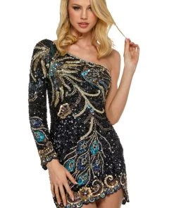 Sherri Hill - 53028 Asymmetrical Beaded Short Dress