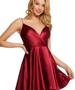 Sherri Hill - 53031 Sleeveless Pleated V Neck Satin Short Dress