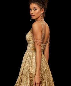 Sherri Hill - 53065 Beaded Deep V-neck Velvet Short A-line Dress