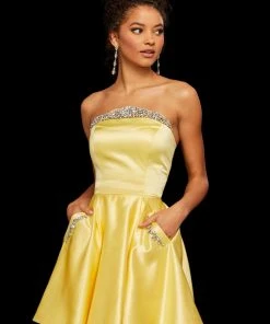 Sherri Hill - 53068 Short Beaded Strapless Satin A-line Dress