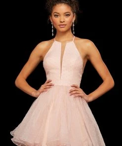 Sherri Hill - 53075 Short Illusion Inset Halter Lace Dress 9 Sherri Hill - 53075 Short Illusion Inset Halter Lace Dress