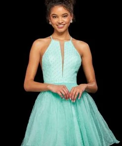 Sherri Hill - 53075 Short Illusion Inset Halter Lace Dress
