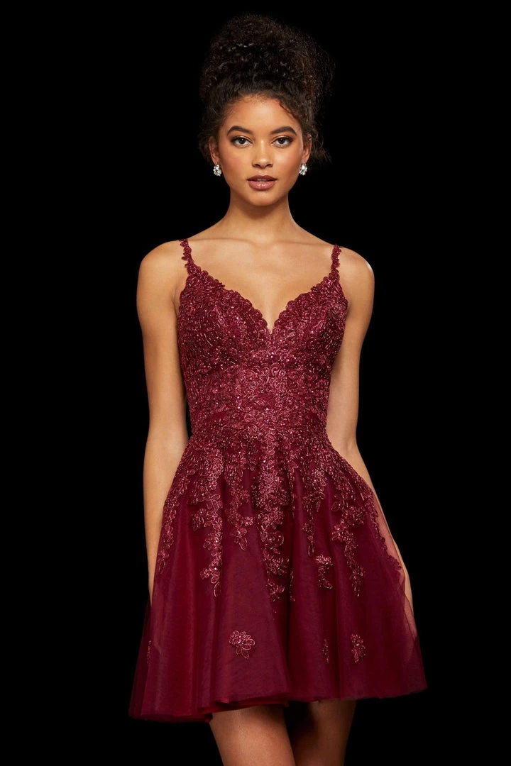 Sherri Hill - 53098 Trailing Lace Appliqued Short A Line Dress 9 Sherri Hill - 53098 Trailing Lace Appliqued Short A Line Dress