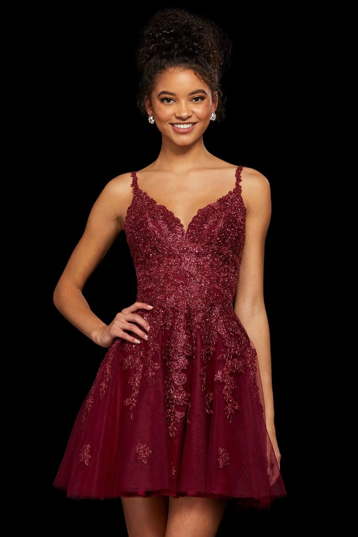 Sherri Hill - 53098 Trailing Lace Appliqued Short A Line Dress 7 Sherri Hill - 53098 Trailing Lace Appliqued Short A Line Dress