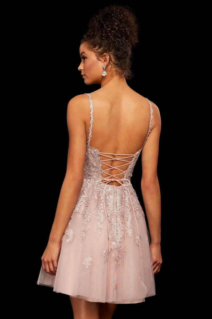 Sherri Hill - 53098 Trailing Lace Appliqued Short A Line Dress 4 Sherri Hill - 53098 Trailing Lace Appliqued Short A Line Dress