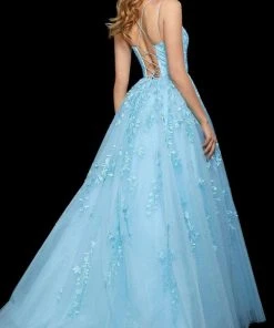 Sherri Hill - 53116 Floral Lace Appliqued Lace-up Back Ballgown