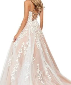 Sherri Hill - 53116 Floral Lace Appliqued Lace-up Ballgown