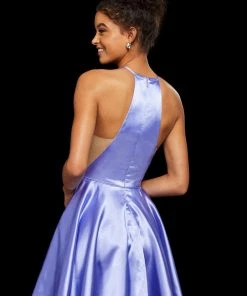 Sherri Hill - 53127 Halter Neck Racerback Satin Short Dress