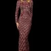 Sherri Hill - 53133 Two Tone Beaded Long Sleeve Sheath Dress 1 Sherri Hill - 53133 Two Tone Beaded Long Sleeve Sheath Dress