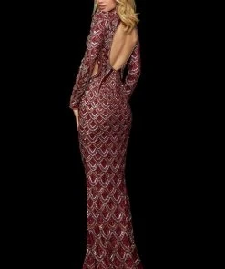 Sherri Hill - 53133 Two Tone Beaded Long Sleeve Sheath Dress