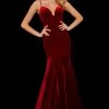 Sherri Hill - 53137 Deep V-neck Velvet Mermaid Dress With Train
