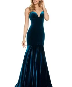 Sherri Hill - 53137 Deep V-neck Velvet Mermaid Dress With Train 13 Sherri Hill - 53137 Deep V-neck Velvet Mermaid Dress With Train