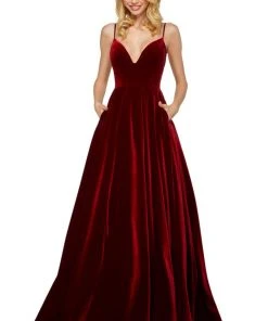 Sherri Hill - 53138 Sleeveless Deep V-neck Velvet A-line Dress