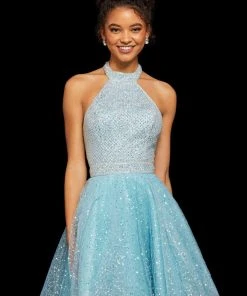 Sherri Hill - 53145 Lattice Textured Halter Short Dress