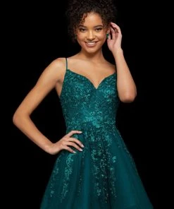 Sherri Hill - 53157 Lace Appliqued V-Neck A-Line Short Dress